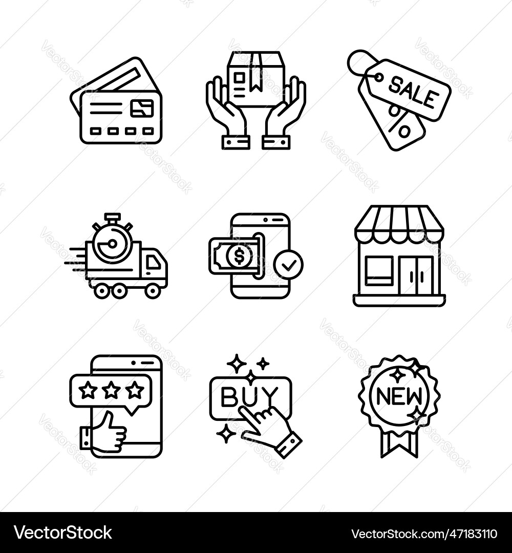 Ecommerce and shopping icons set in line style Ecommerce and shopping icons set in line style vector image