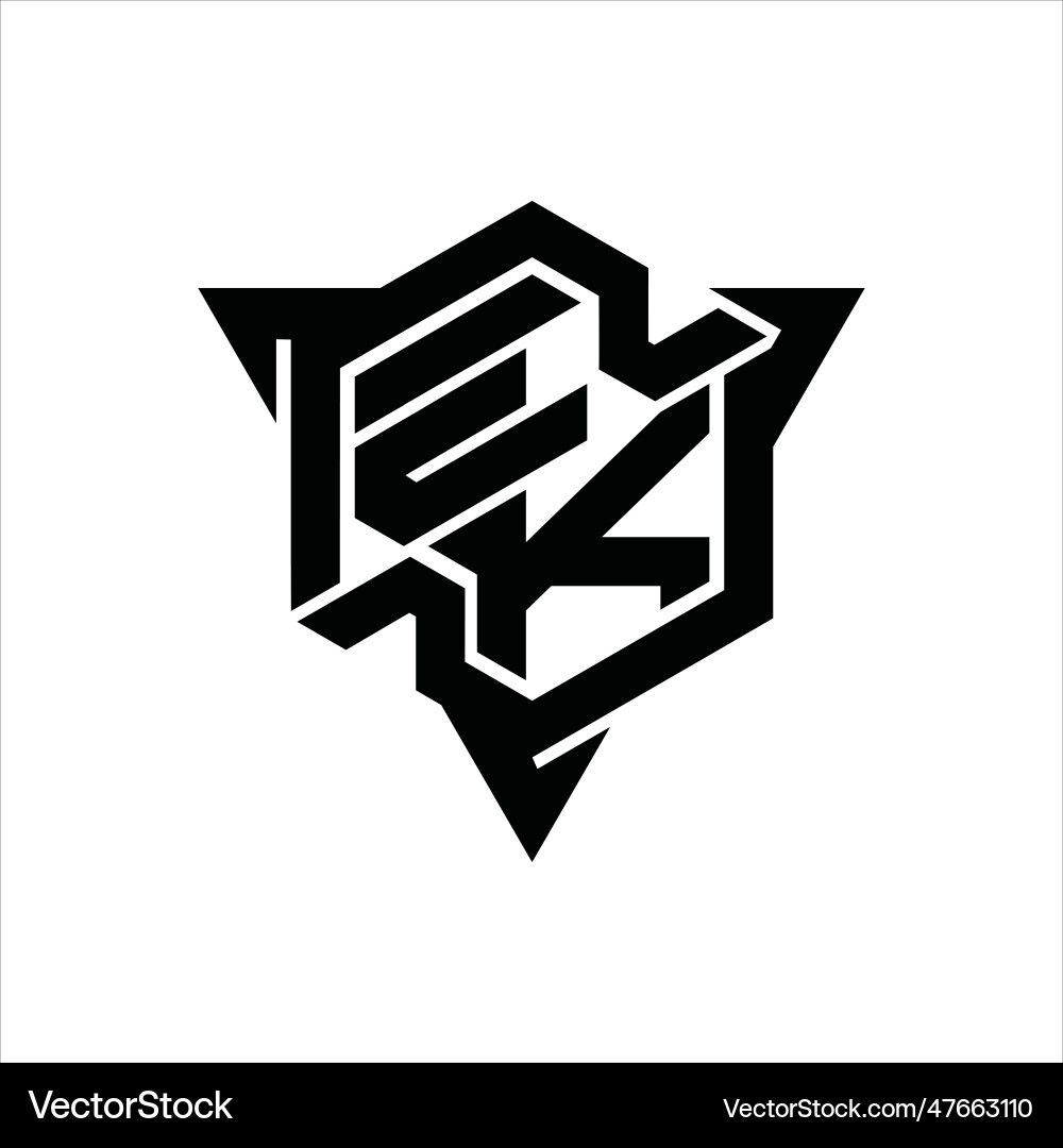 Ek logo monogram hexagon shape with triangle vector image