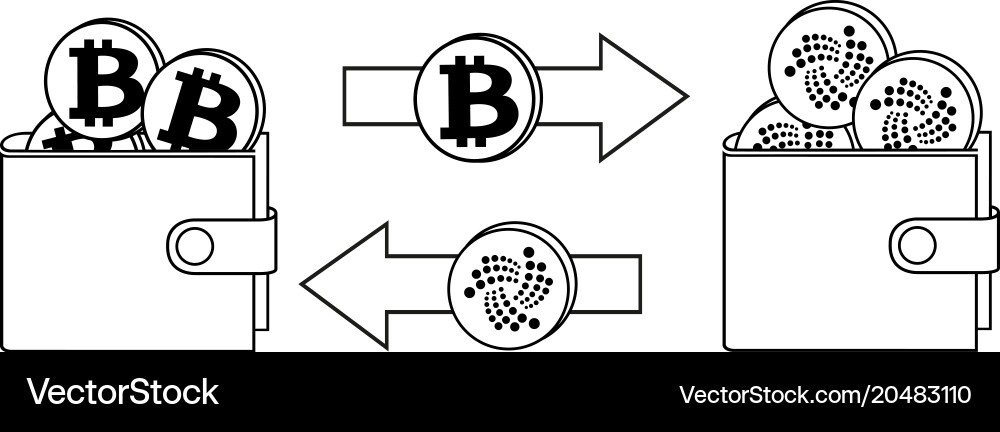 Exchange between bitcoin and iota in the wallet vector image