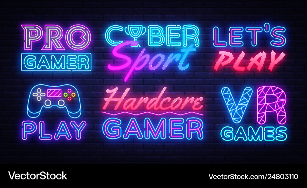 Gaming collection neon signs gamer design Gaming collection neon signs gamer design vector image