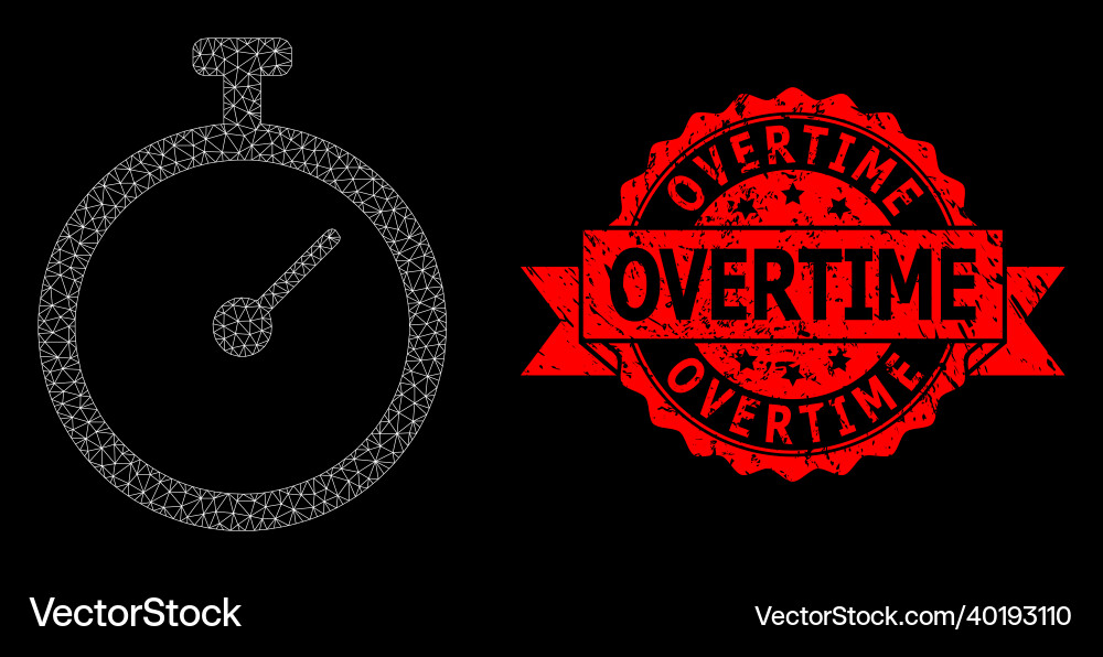 Grunge overtime stamp and web mesh time tracker Grunge overtime stamp and web mesh time tracker vector image