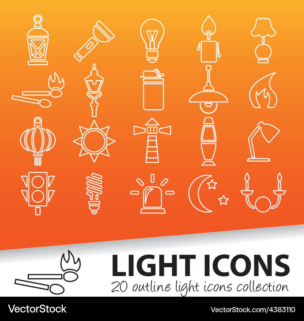 Light Outline Icons - Illuminated Objects Vector Image