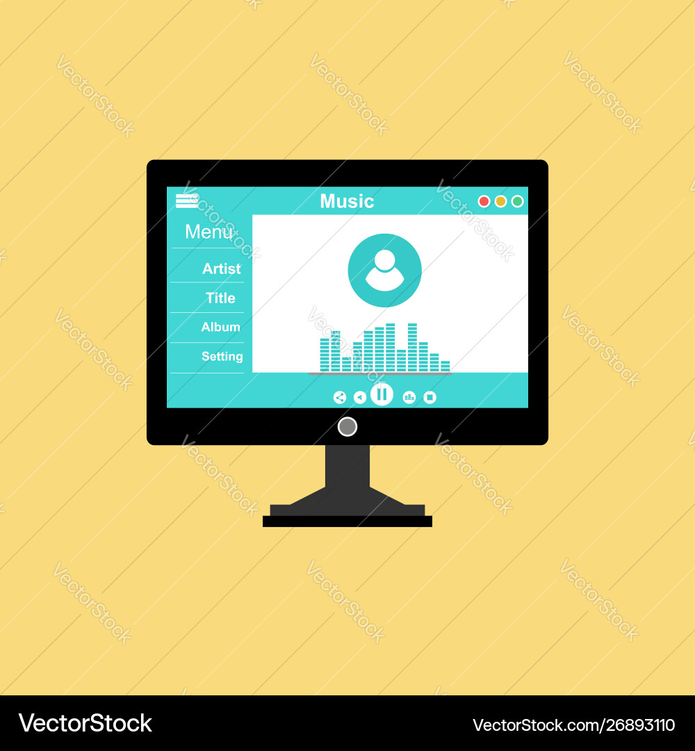 Media player application app template with flat Media player application app template with flat vector image