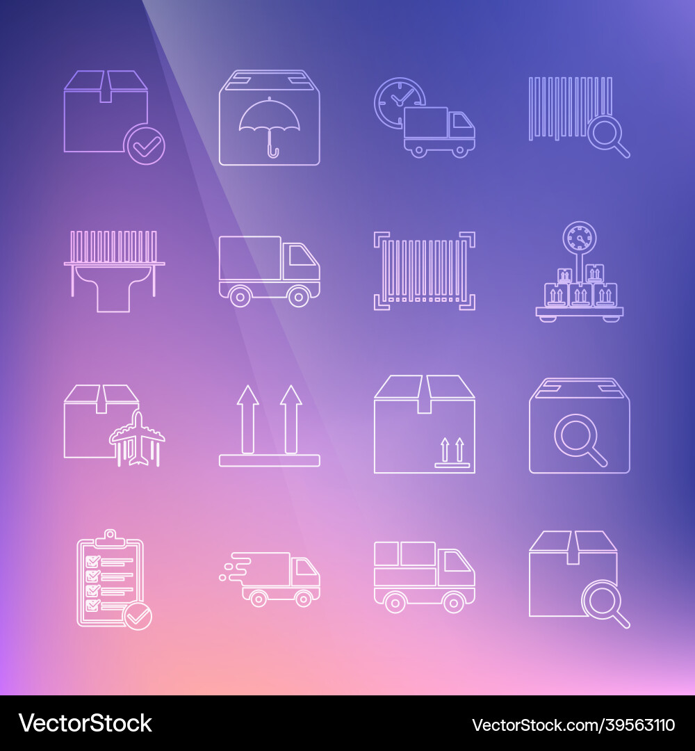Set line search package scale with cardboard box Set line search package scale with cardboard box vector image