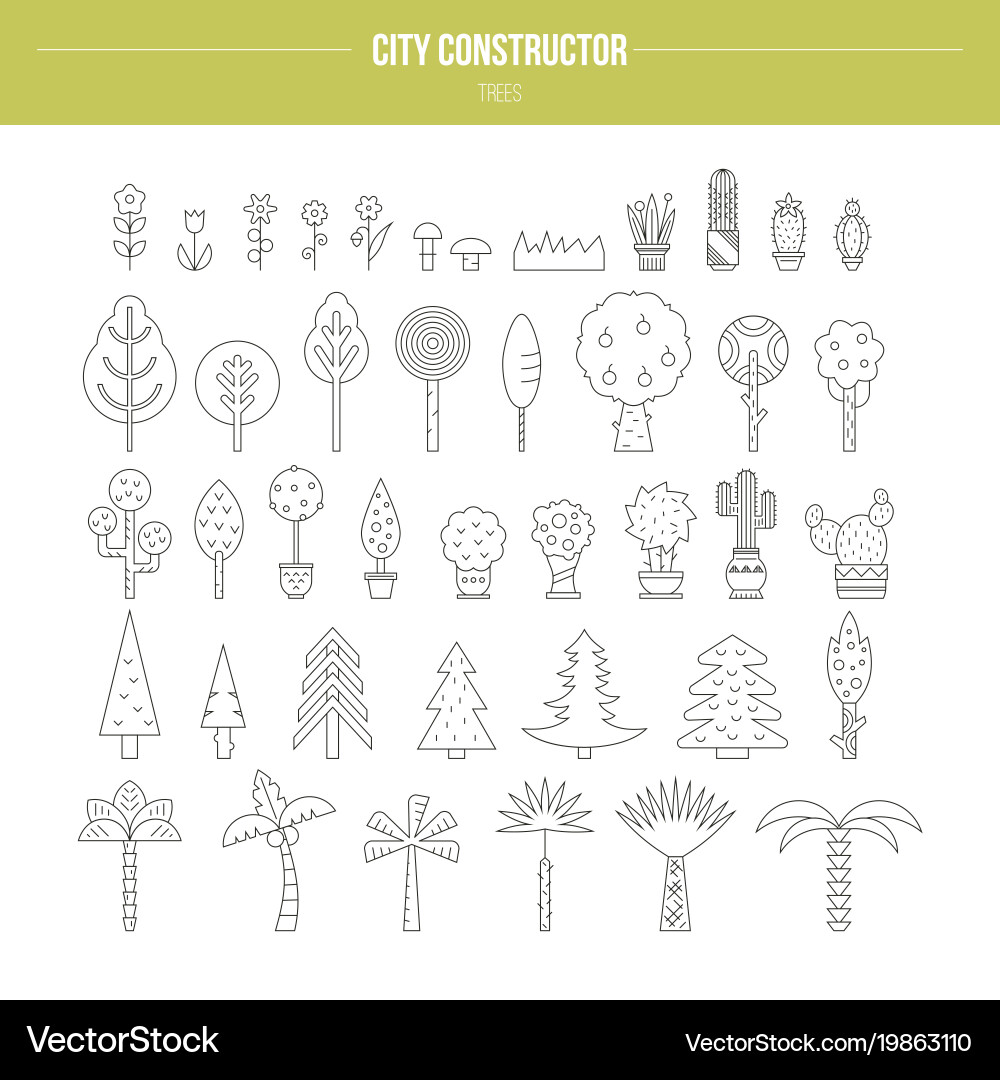 Tree Line Botanical Set Vector Image
