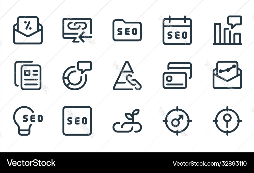 Web apps seo line icons linear set quality Web apps seo line icons linear set quality vector image