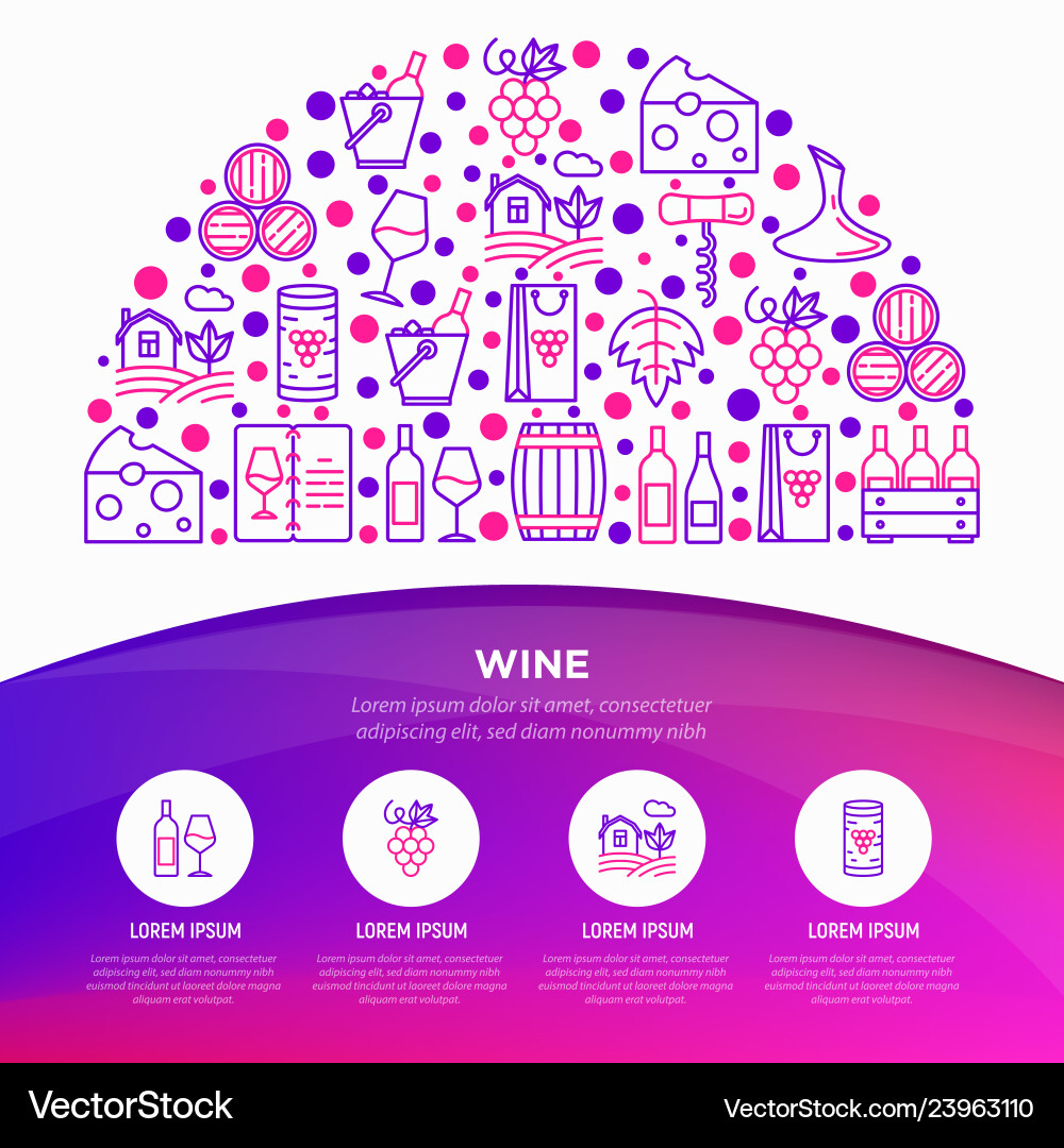 Wine concept in half circle with thin line icons vector image