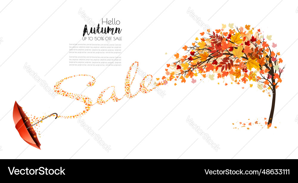 Autumn natural background with tree and falling Autumn natural background with tree and falling vector image