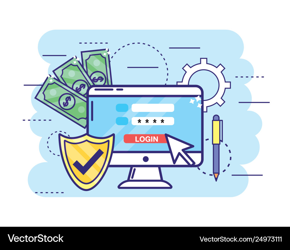 Computer with password and shield security Vector Image