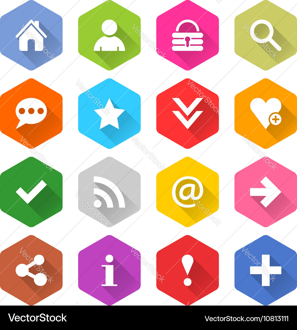Flat basic icon set rounded hexagon web button Vector Image