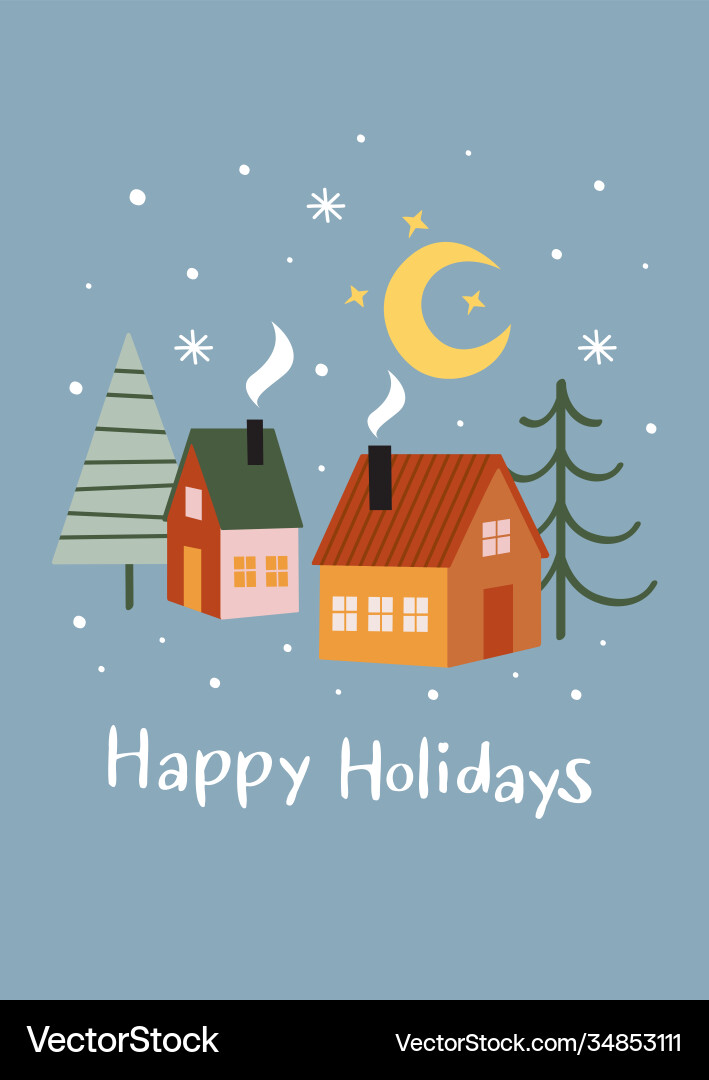 Greeting card with houses and christmas trees Greeting card with houses and christmas trees vector image