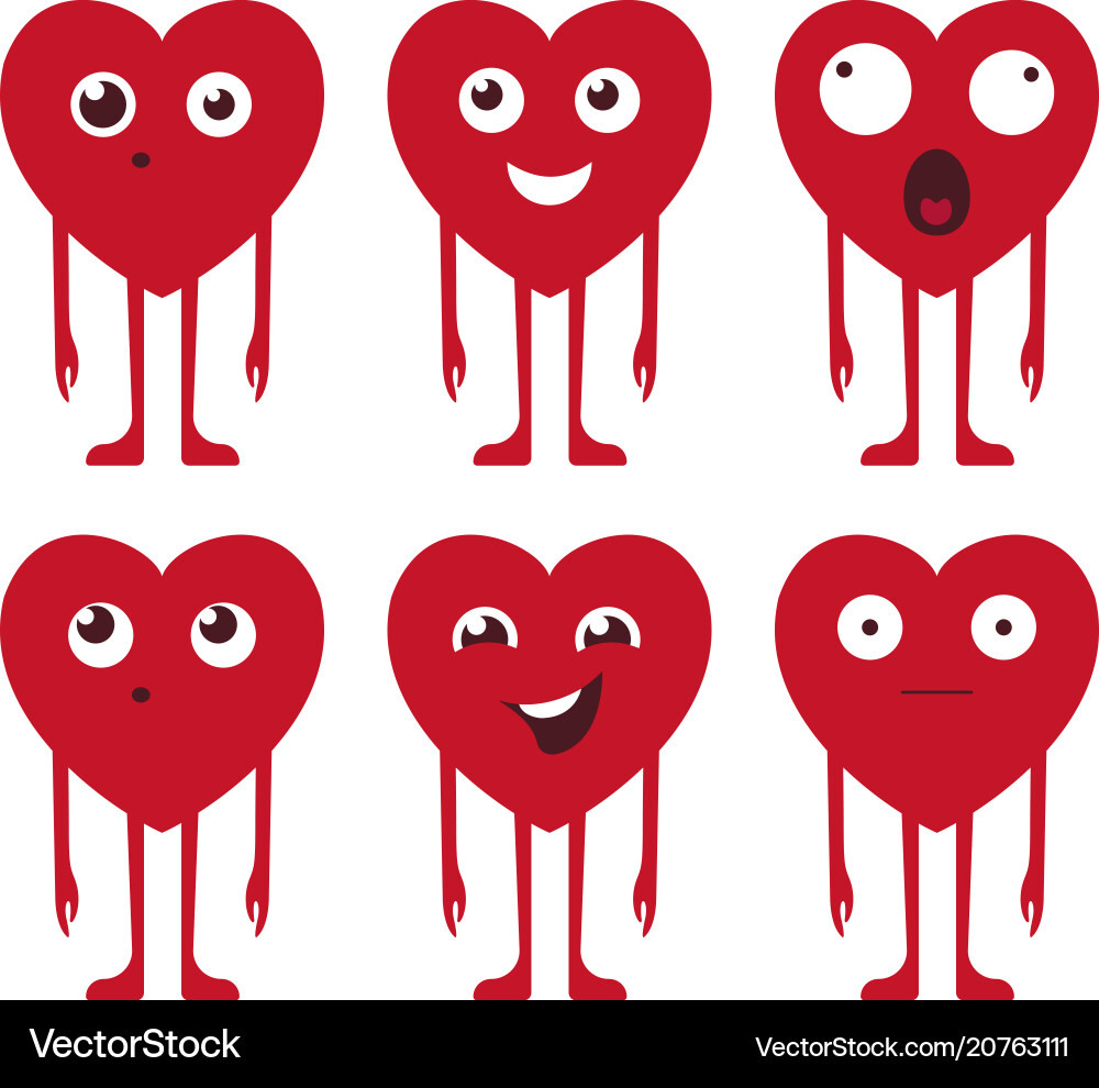 Heart face set in red color with funny Heart face set in red color with funny vector image