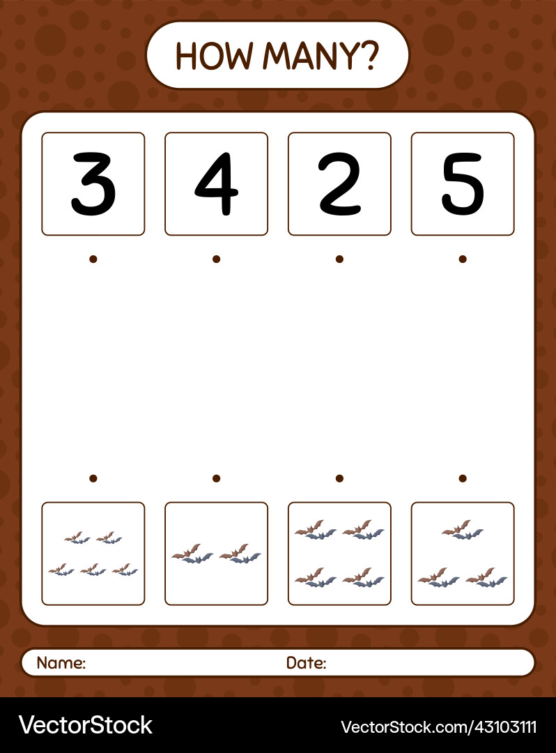 How many counting game with bat worksheet How many counting game with bat worksheet vector image