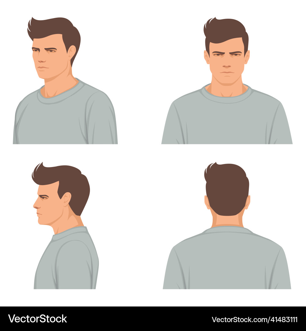 Man male face portrait front profile side view Man male face portrait front profile side view vector image