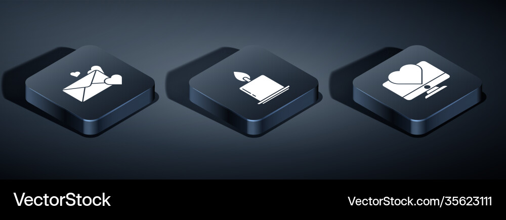 Set isometric envelope with heart computer vector image
