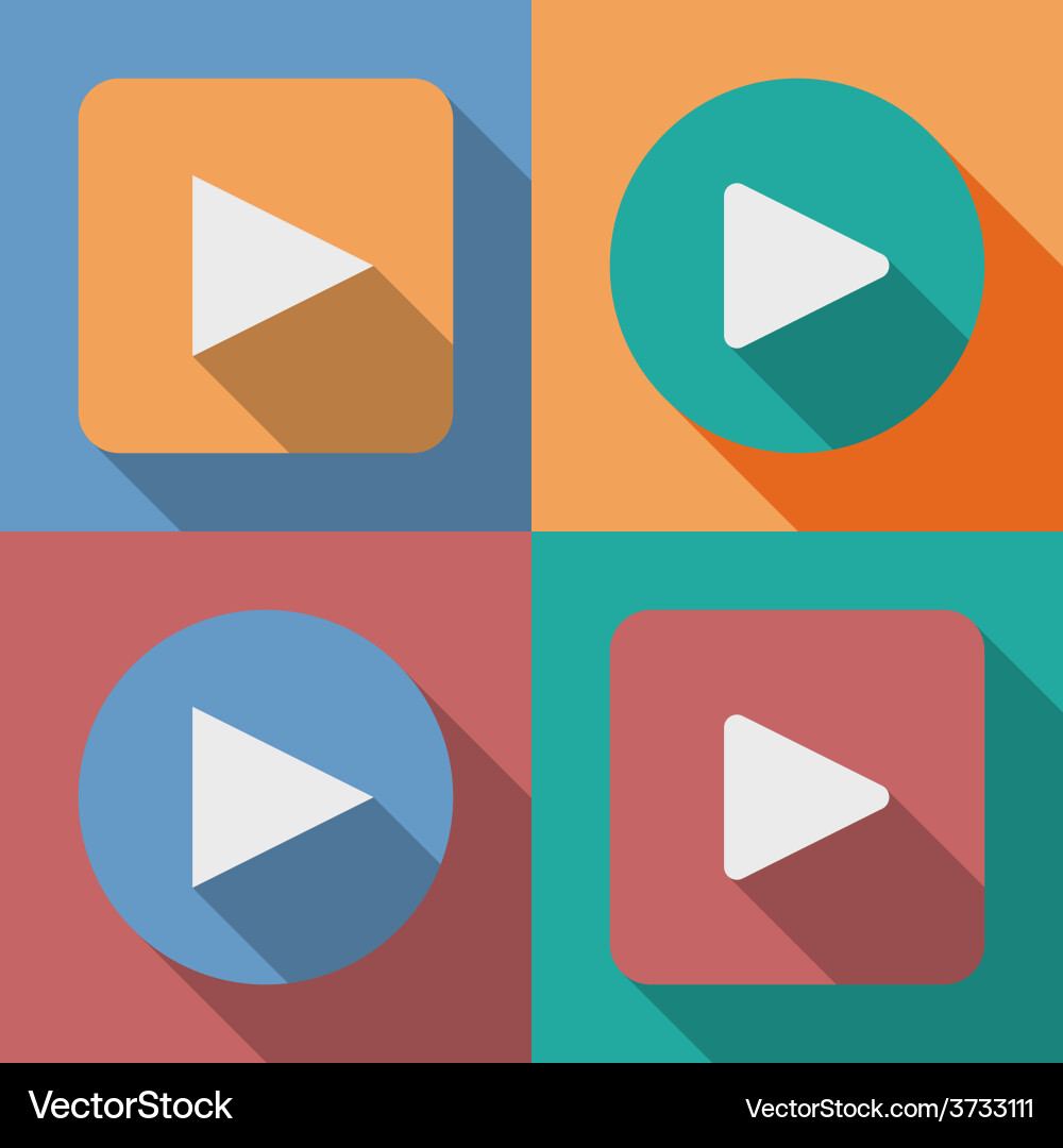 Set of play button icons with a long shadow vector image