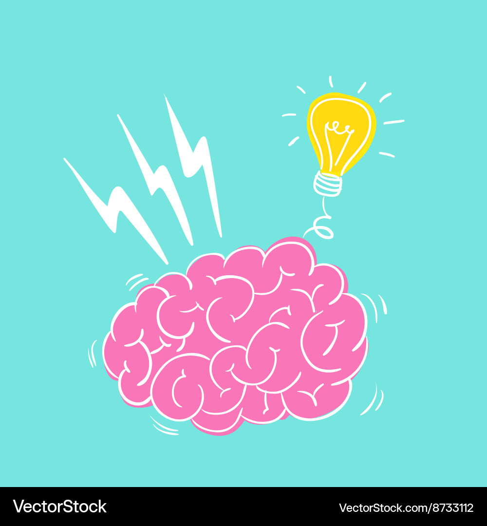 Brain with Lightbulb - Idea Concept Vector Image
