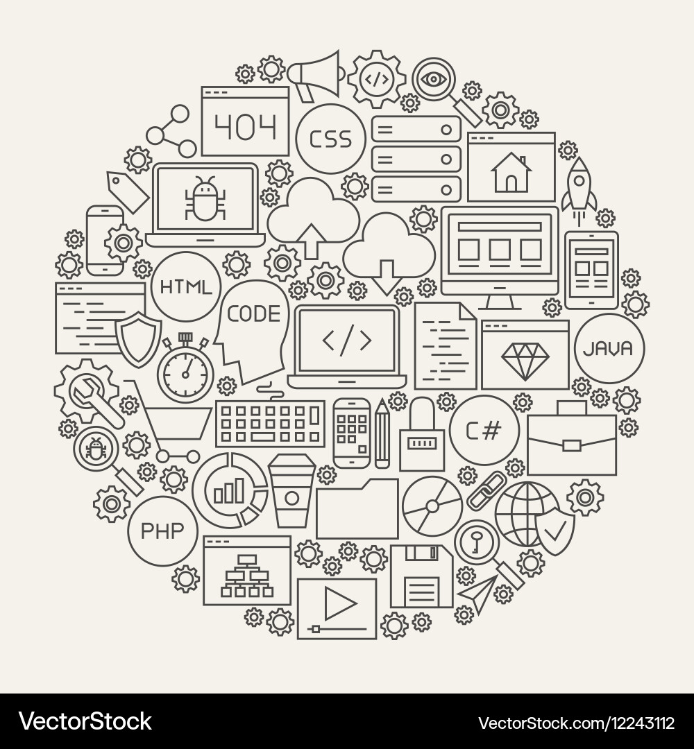 Coding Line Icons - Circle Theme vector image