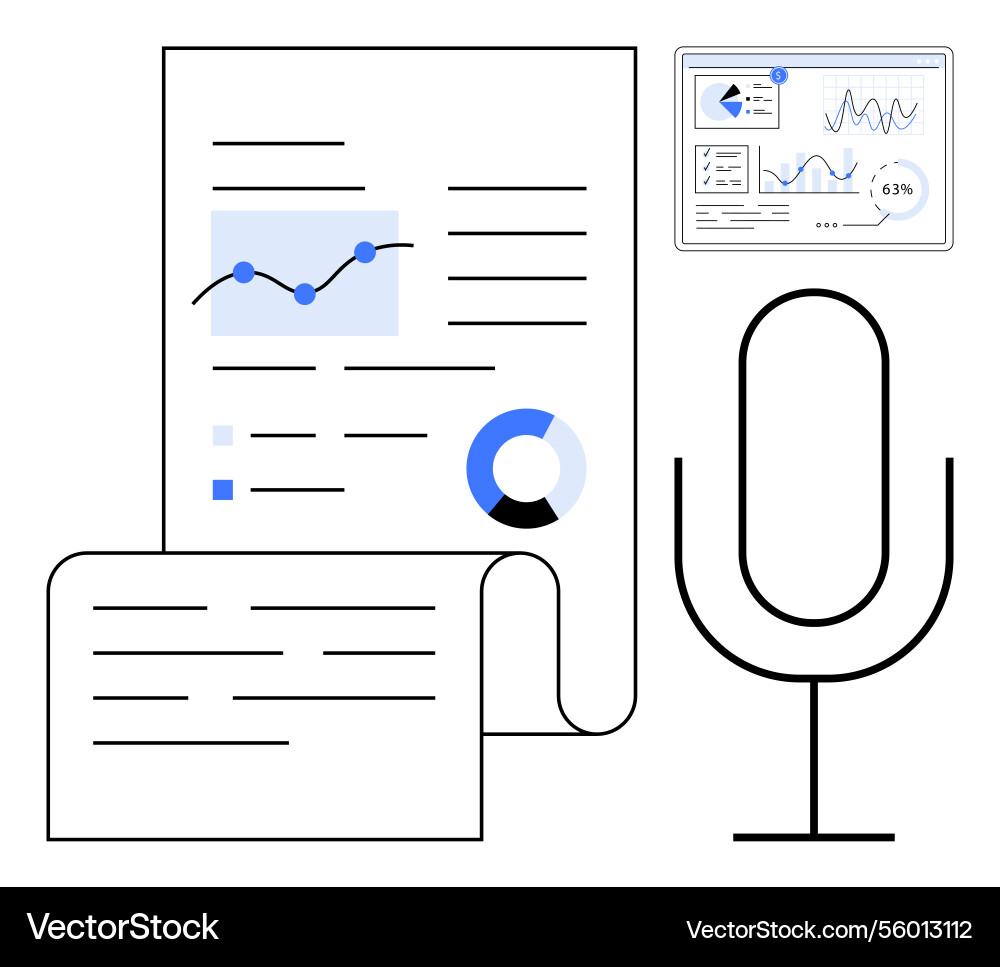 Data analysis with reports graphs and audio Data analysis with reports graphs and audio vector image