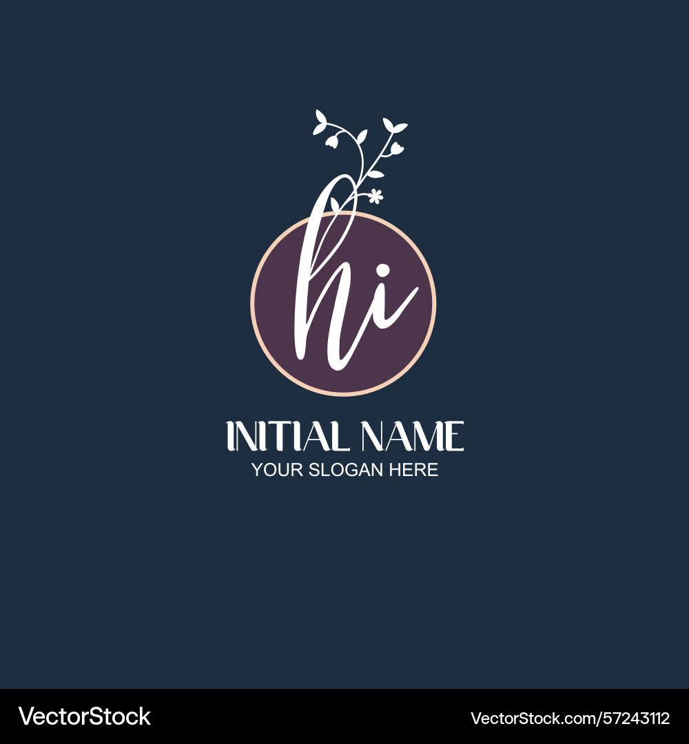 Elegant hi initial logo design with botanical Vector Image
