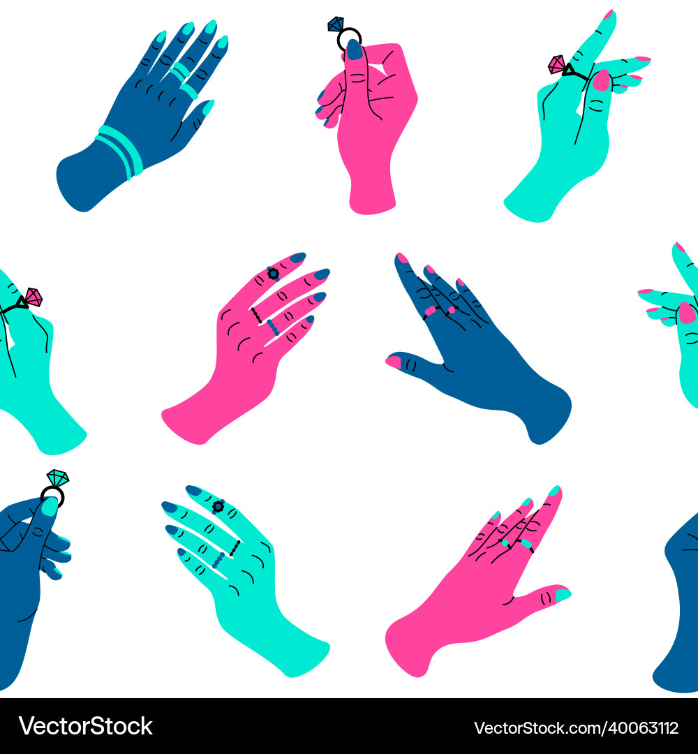 Hands with rings pattern seamless print Vector Image