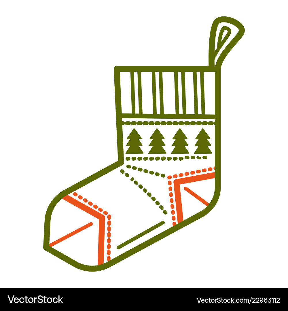 Knitted sock with pine evergreen tree print Knitted sock with pine evergreen tree print vector image