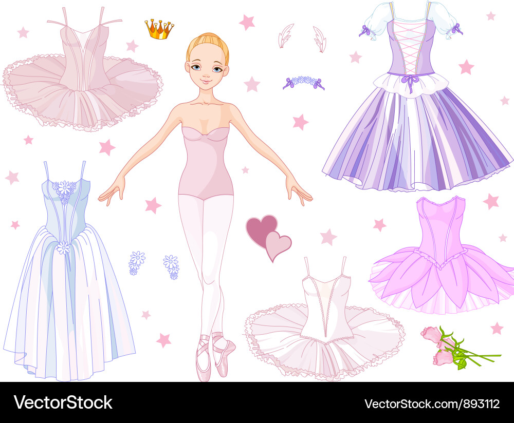 Papier Puppe Ballerina Kostüm Set Vektorbild