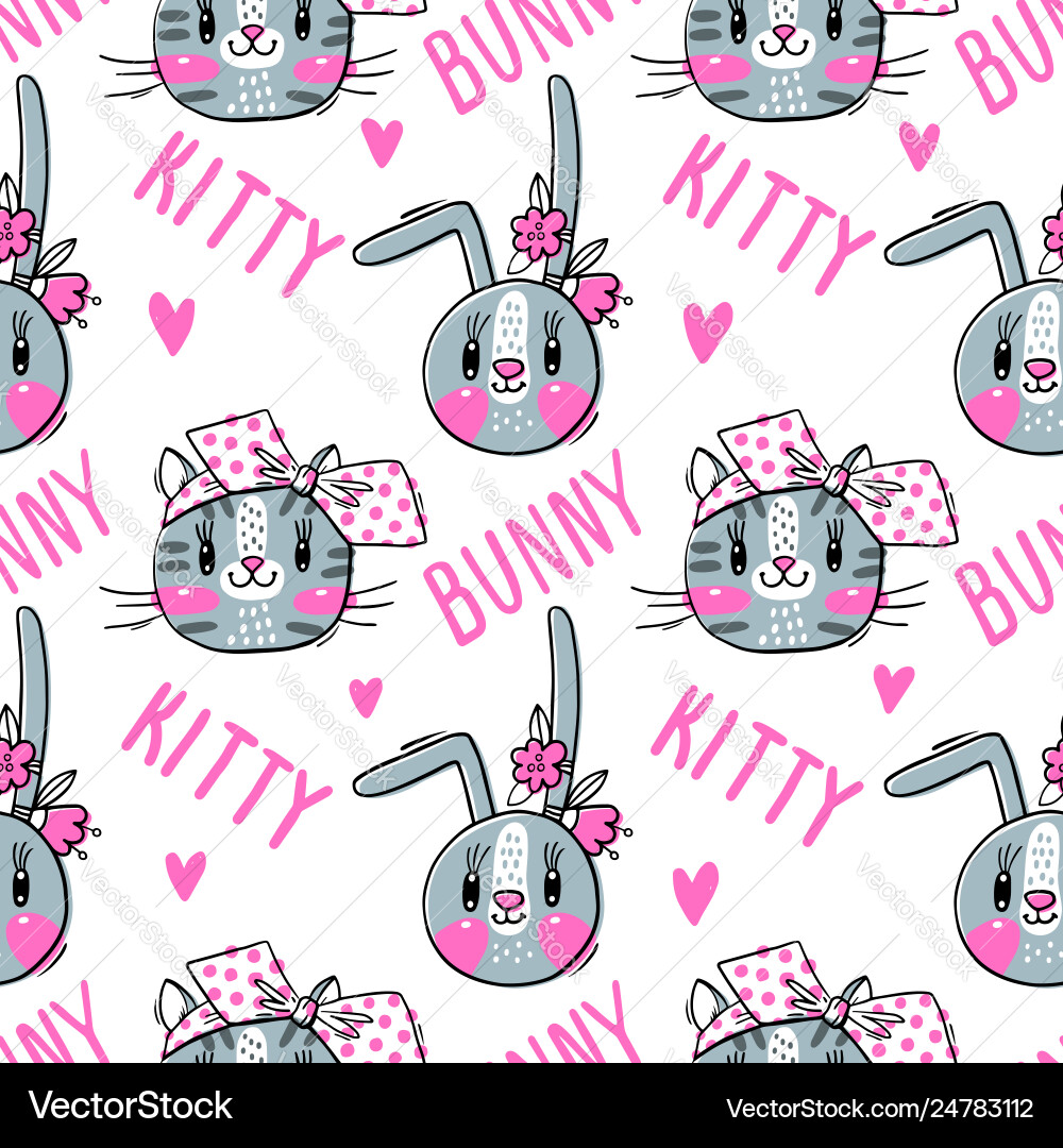 Seamless pattern with faces cats and rabbits Seamless pattern with faces cats and rabbits vector image