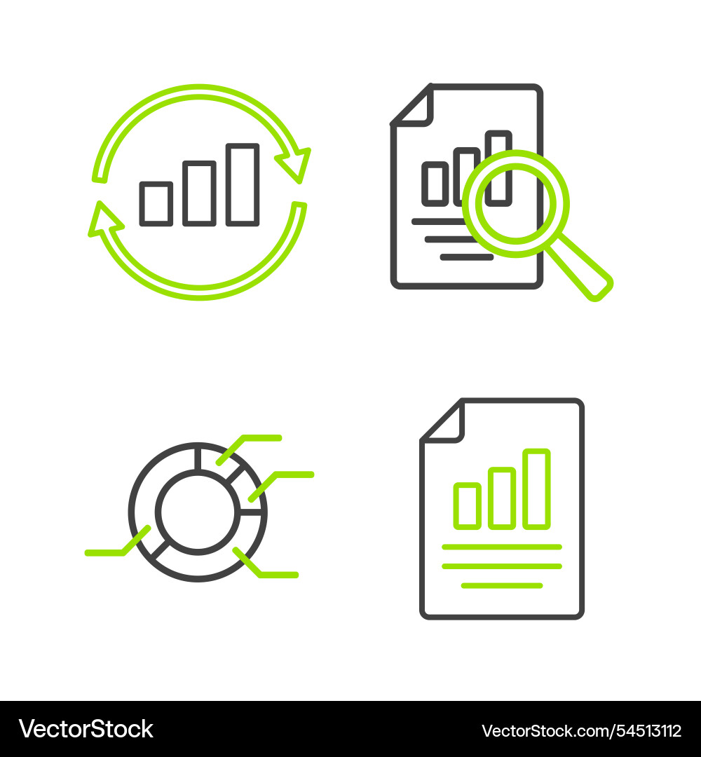 Set line document with graph chart pie Set line document with graph chart pie vector image
