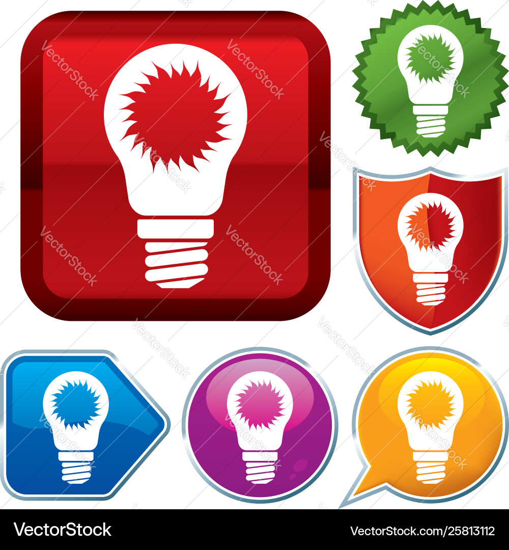 Set shiny icon series on buttons lightbulb solar vector image