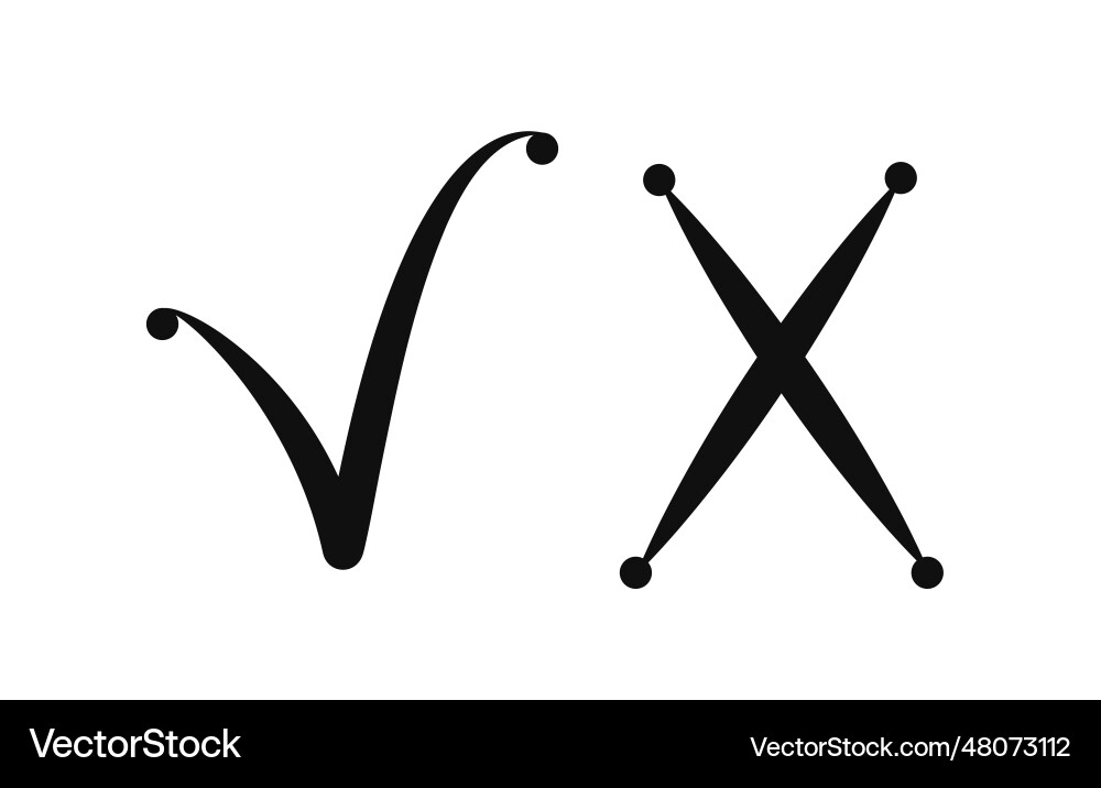 Tick and cross check marks simple doodle Vector Image