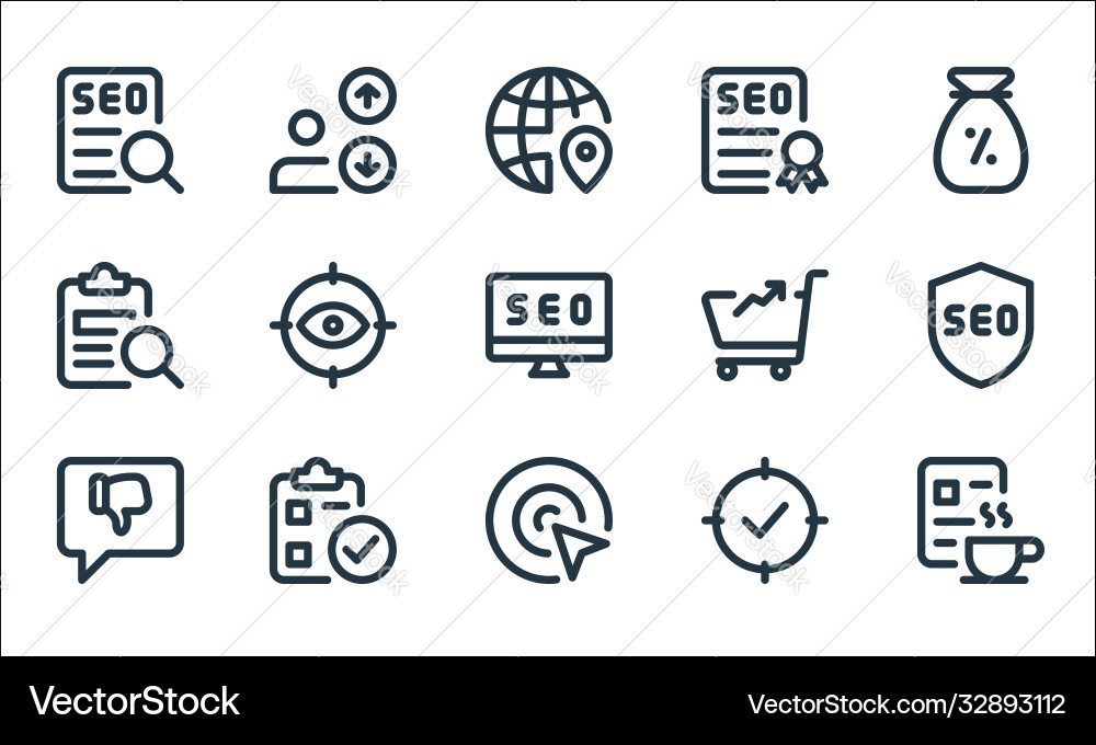 Web apps seo line icons linear set quality Web apps seo line icons linear set quality vector image