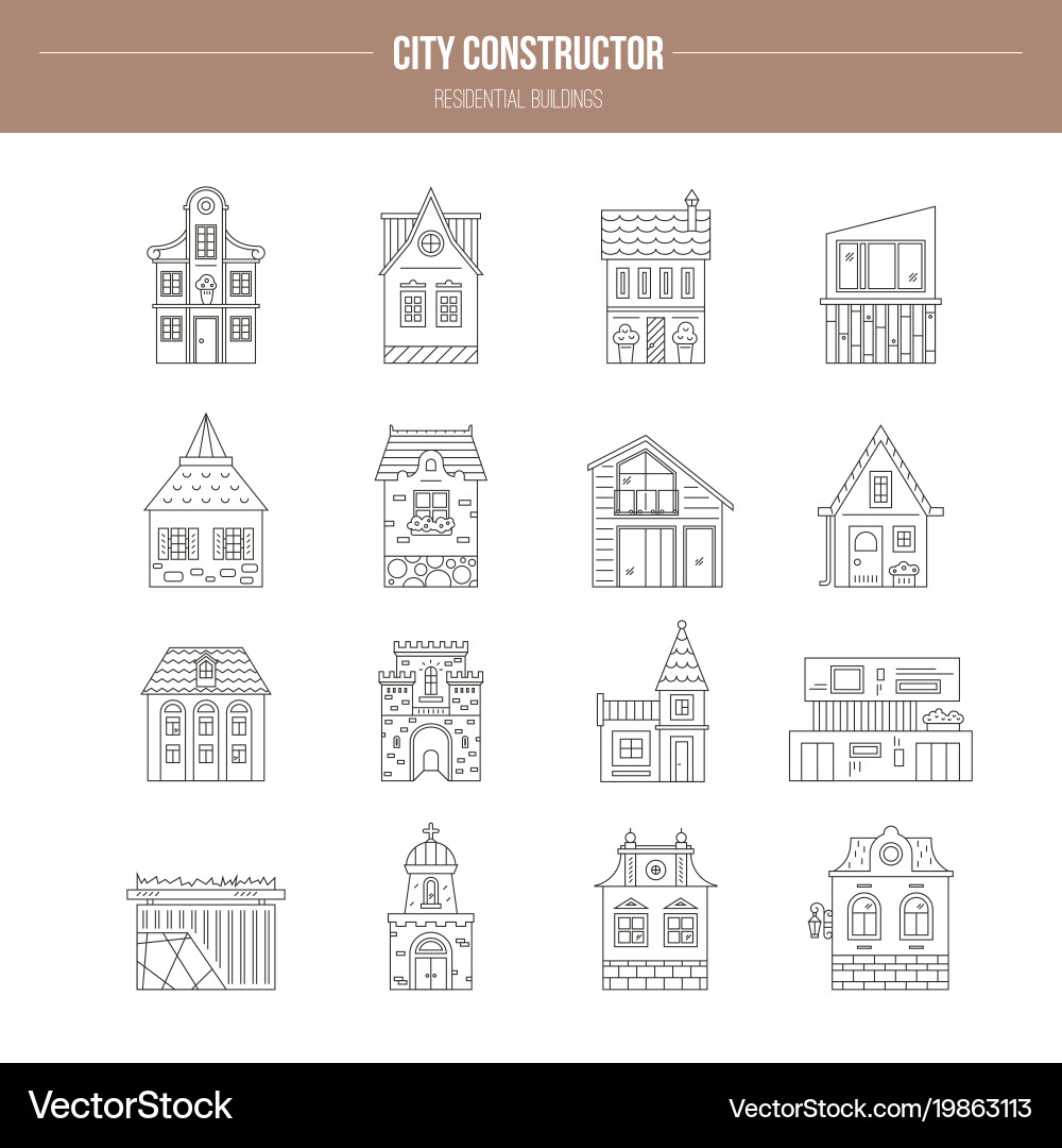 Building Line Icons Set Vector Image