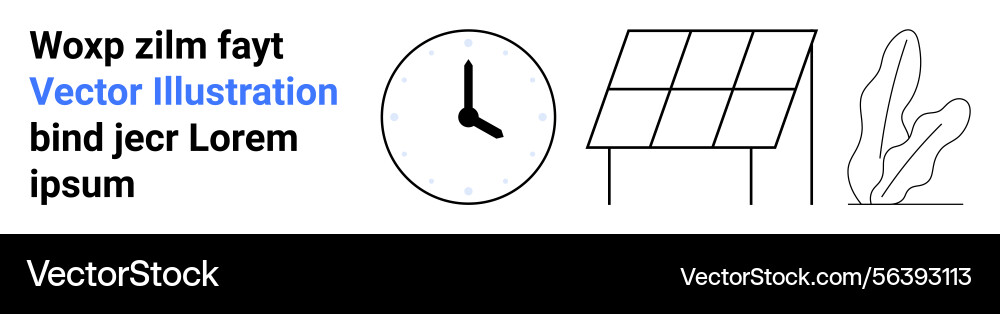 Clock solar panel and plant depicting Royalty Free Vector