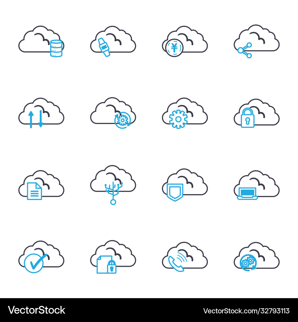 Cloud computing line style icon set design vector image