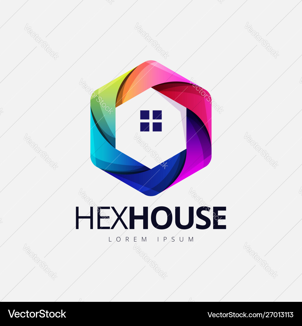 Colorful hexagonal house shape logo design – Royalty-Free Vector ...