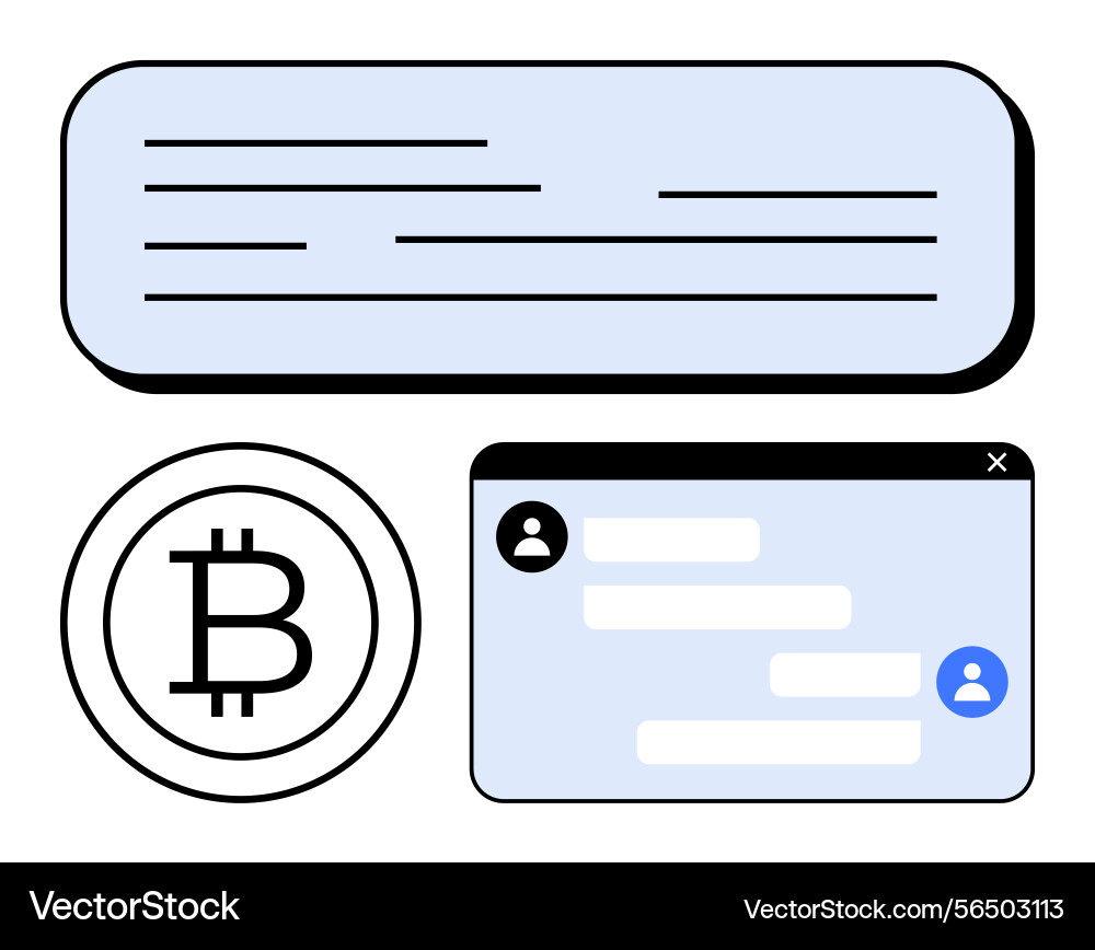 Digital bitcoin concept with chat window and text Digital bitcoin concept with chat window and text vector image