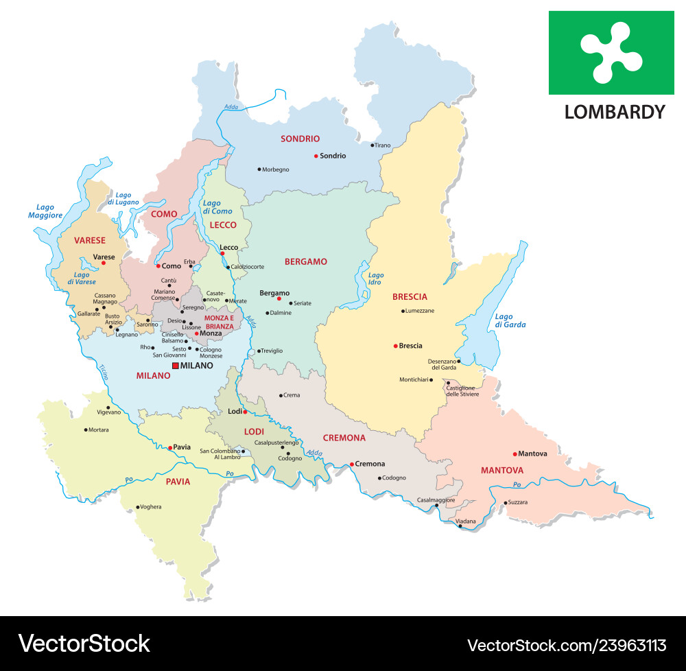 Lombardy administrative and political map Lombardy administrative and political map vector image