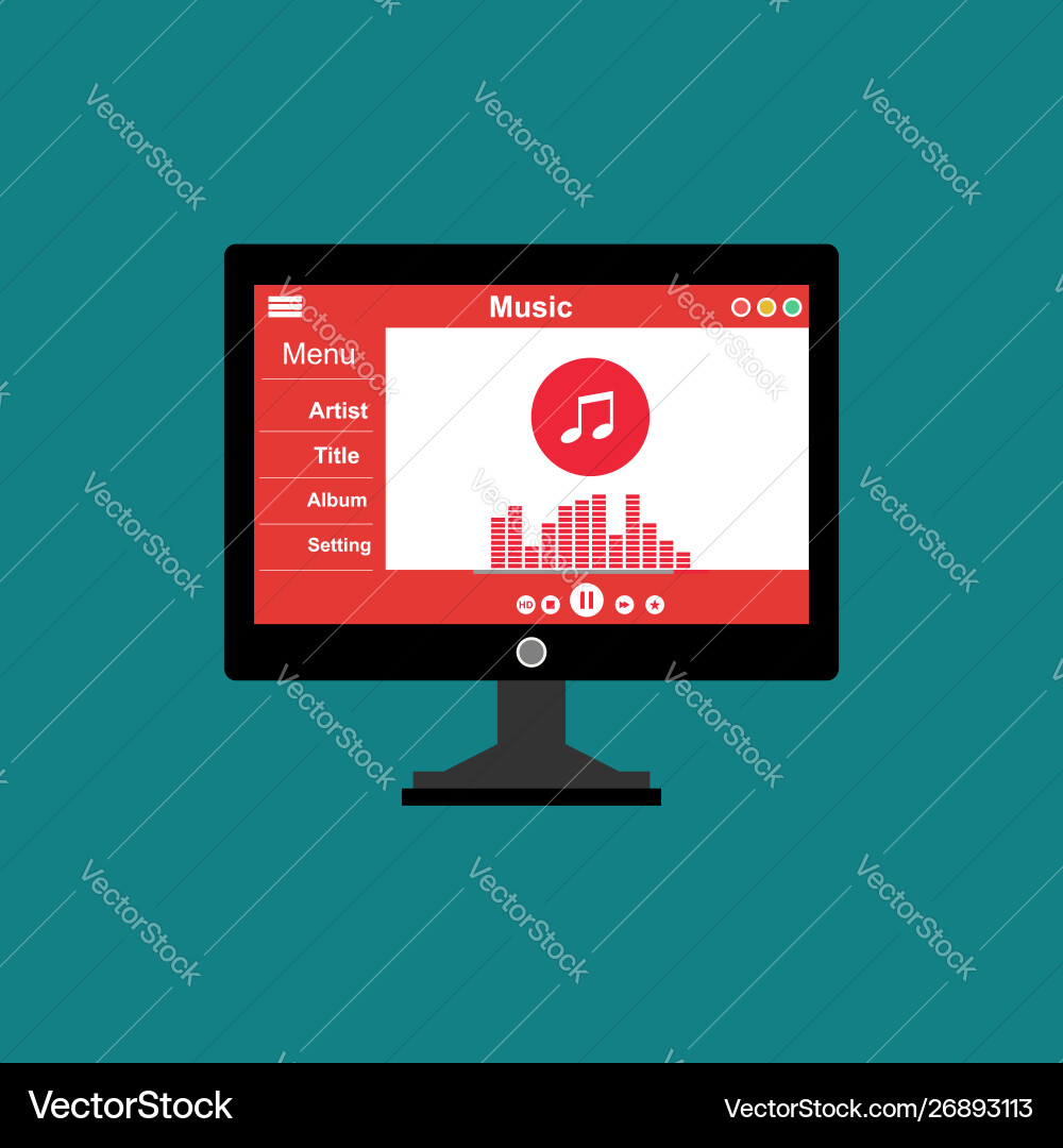 Media player application app template with flat Vector Image