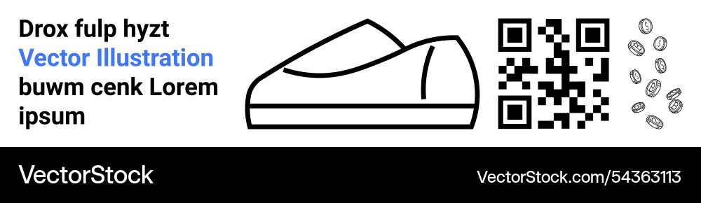 Modern shoe outline with qr code and random text Modern shoe outline with qr code and random text Vector Image