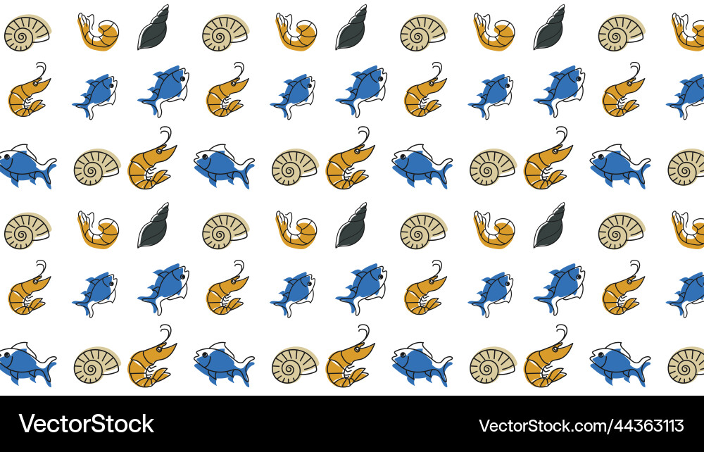 Seamless pattern with shells and fish vector image