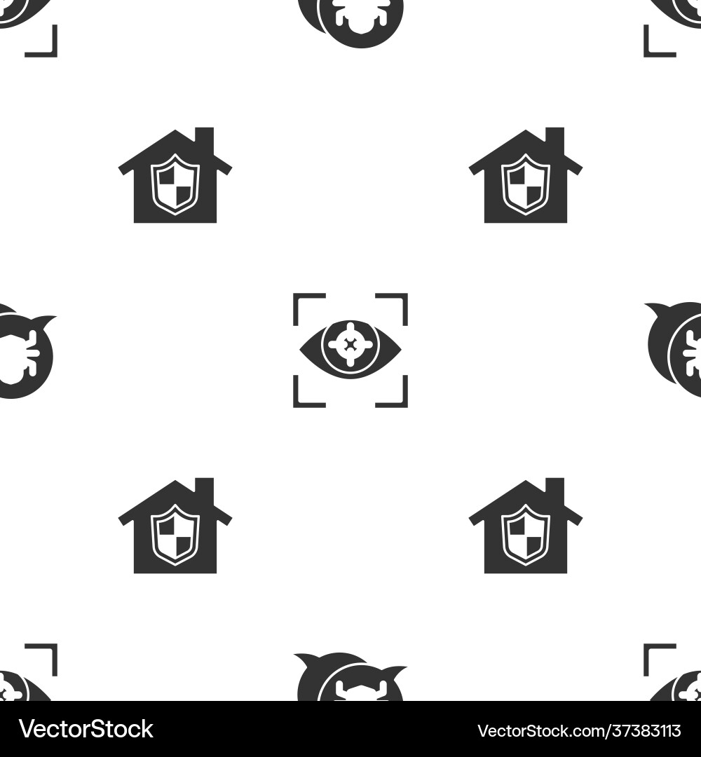Set system bug eye scan and house under Set system bug eye scan and house under vector image