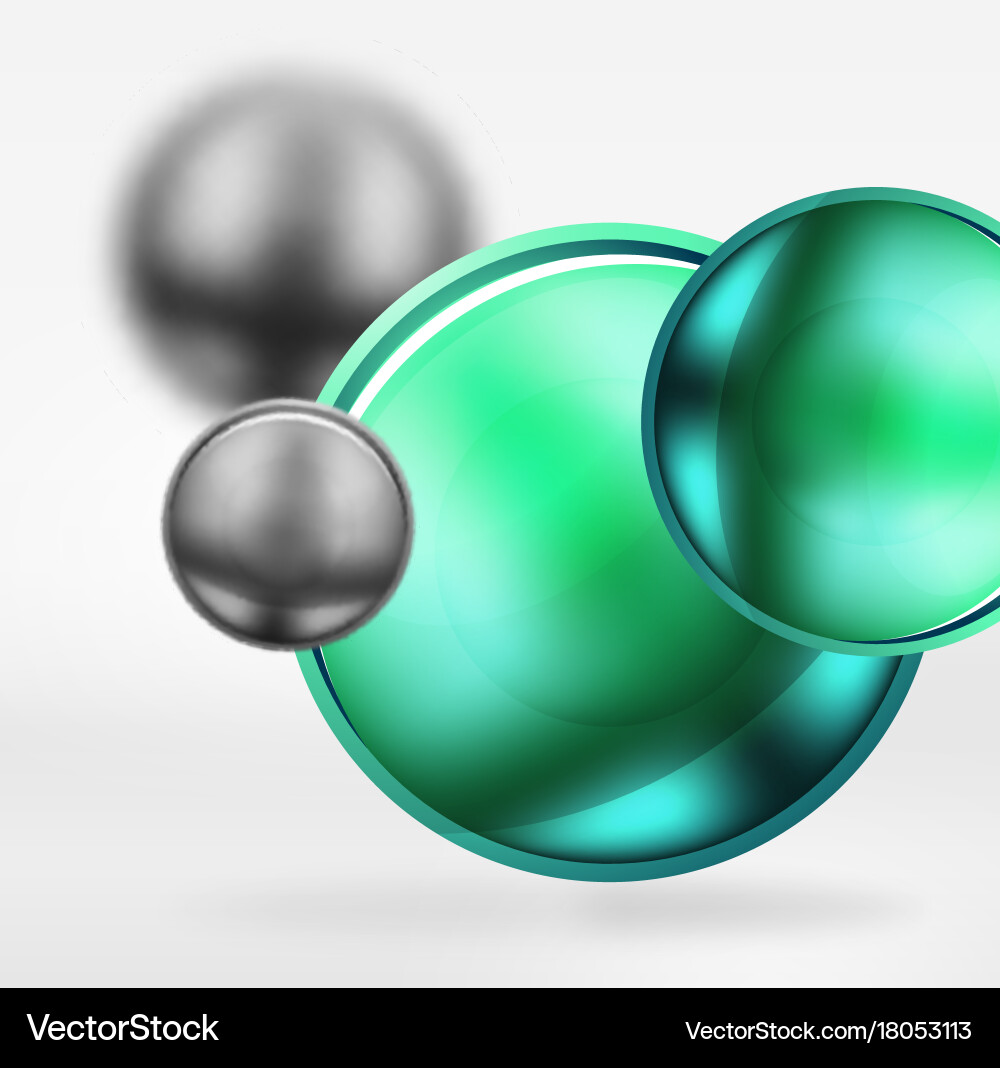Tech blurred spheres and round circles with glossy vector image