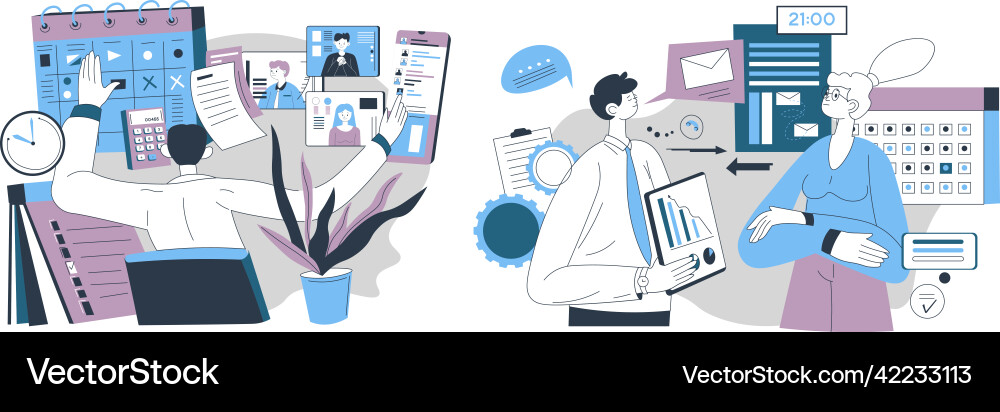 Time management at work office worker planning Vector Image