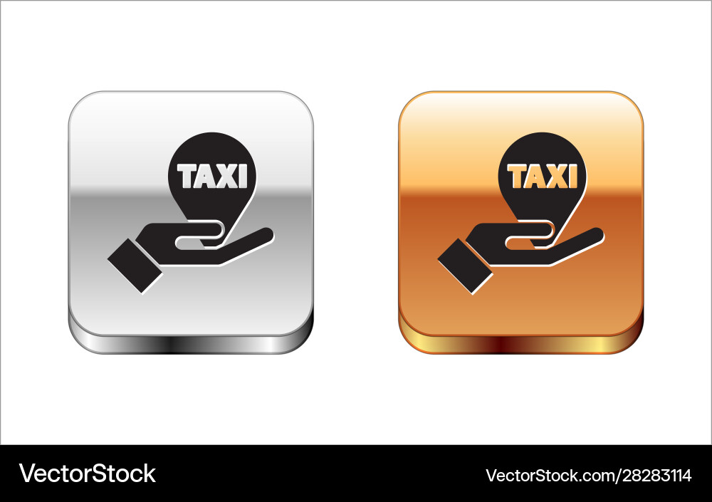 Black hand on map pointer with taxi icon isolated Black hand on map pointer with taxi icon isolated vector image
