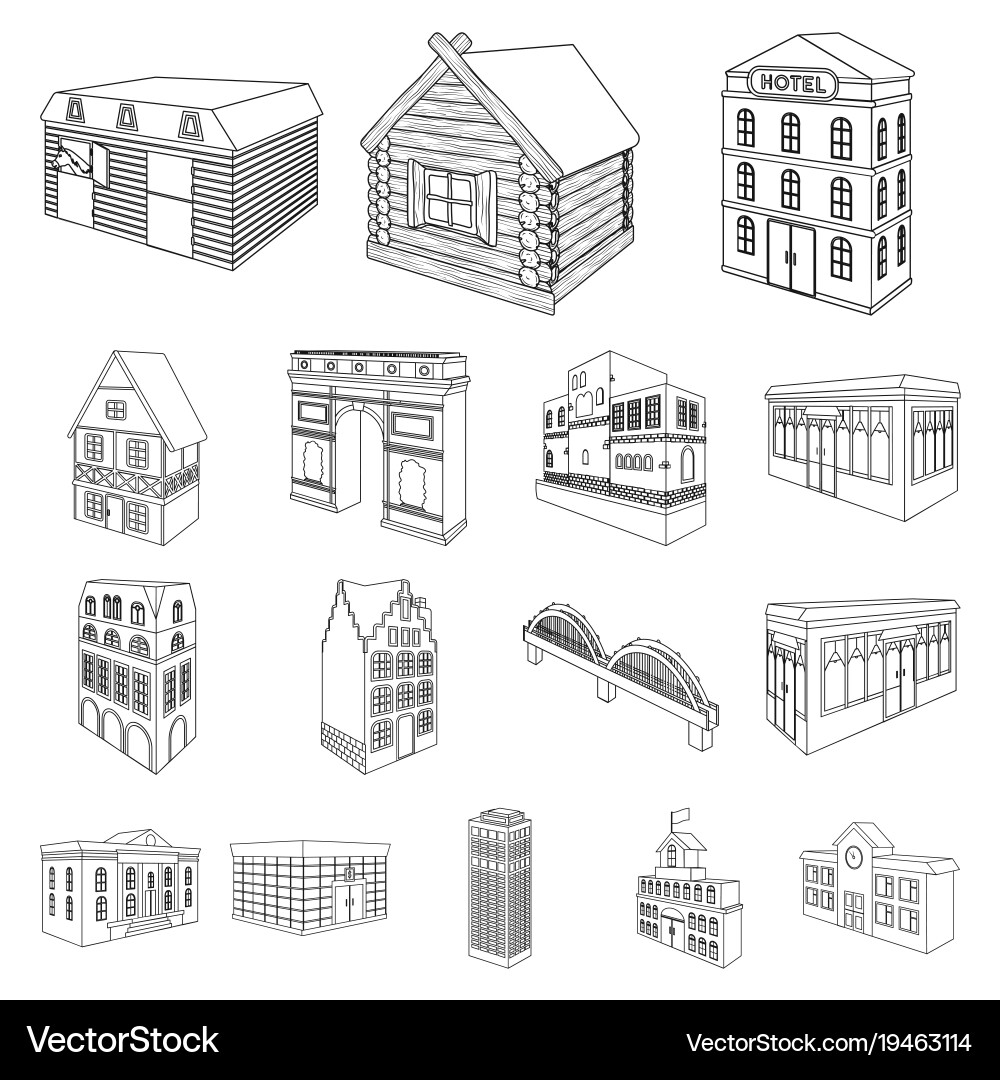 Building and architecture outline icons in set Vector Image