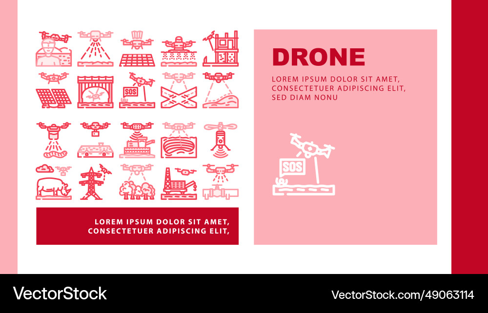 Drone use technology landing header Drone use technology landing header vector image