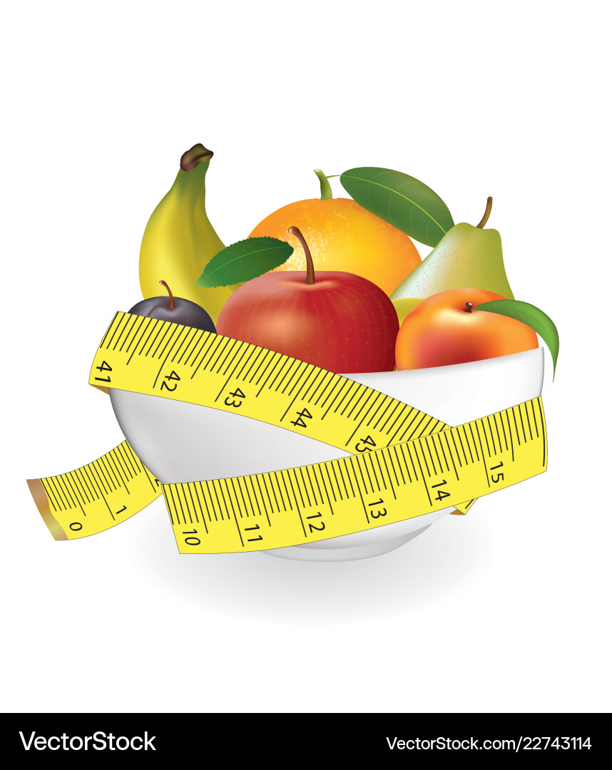 Fruits in bowl with measuring tape Fruits in bowl with measuring tape vector image