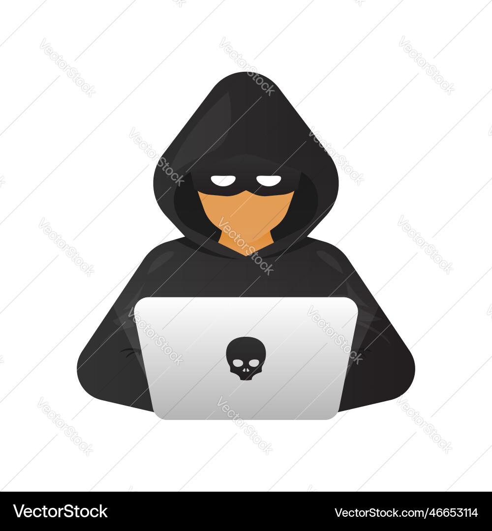 Hacker cyber criminal with laptop stealing user Hacker cyber criminal with laptop stealing user vector image