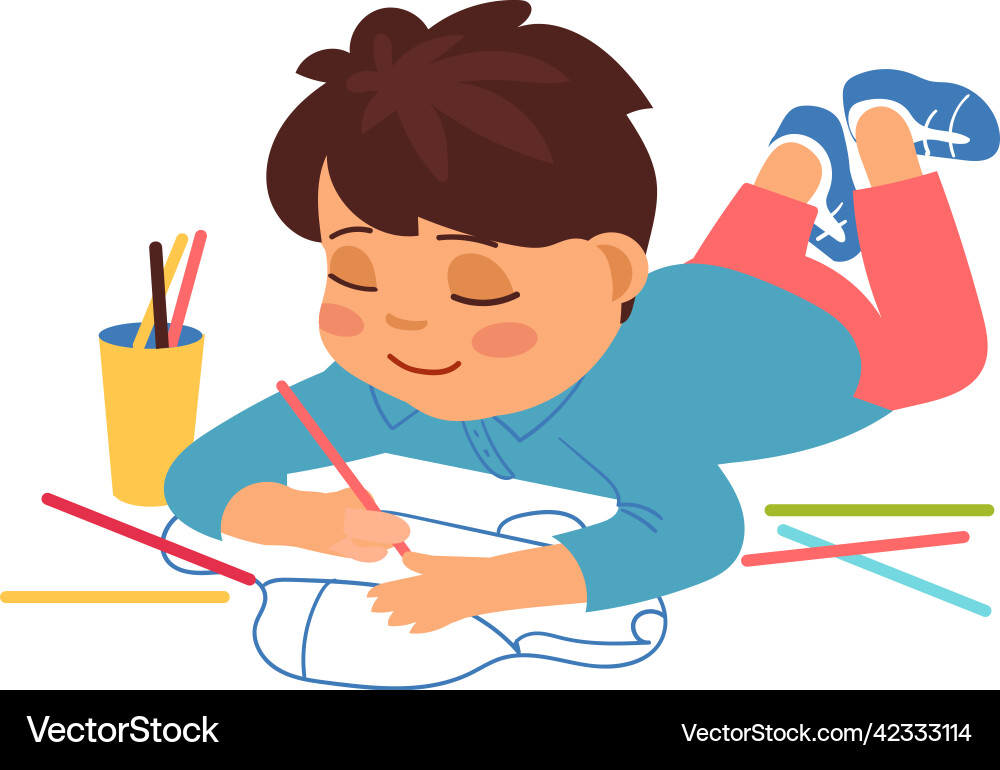 Kid drawing with color pencils creative child Kid drawing with color pencils creative child vector image